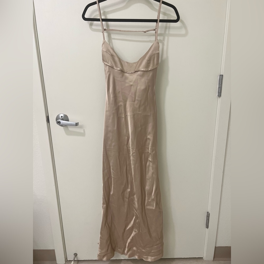 Zara Beige Satin Slip Dress - Picture 6 of 8